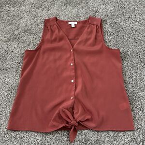 Nine West Tie Front Burnt Orange Rust Sleeveless Blouse Top Shirt Size Medium
